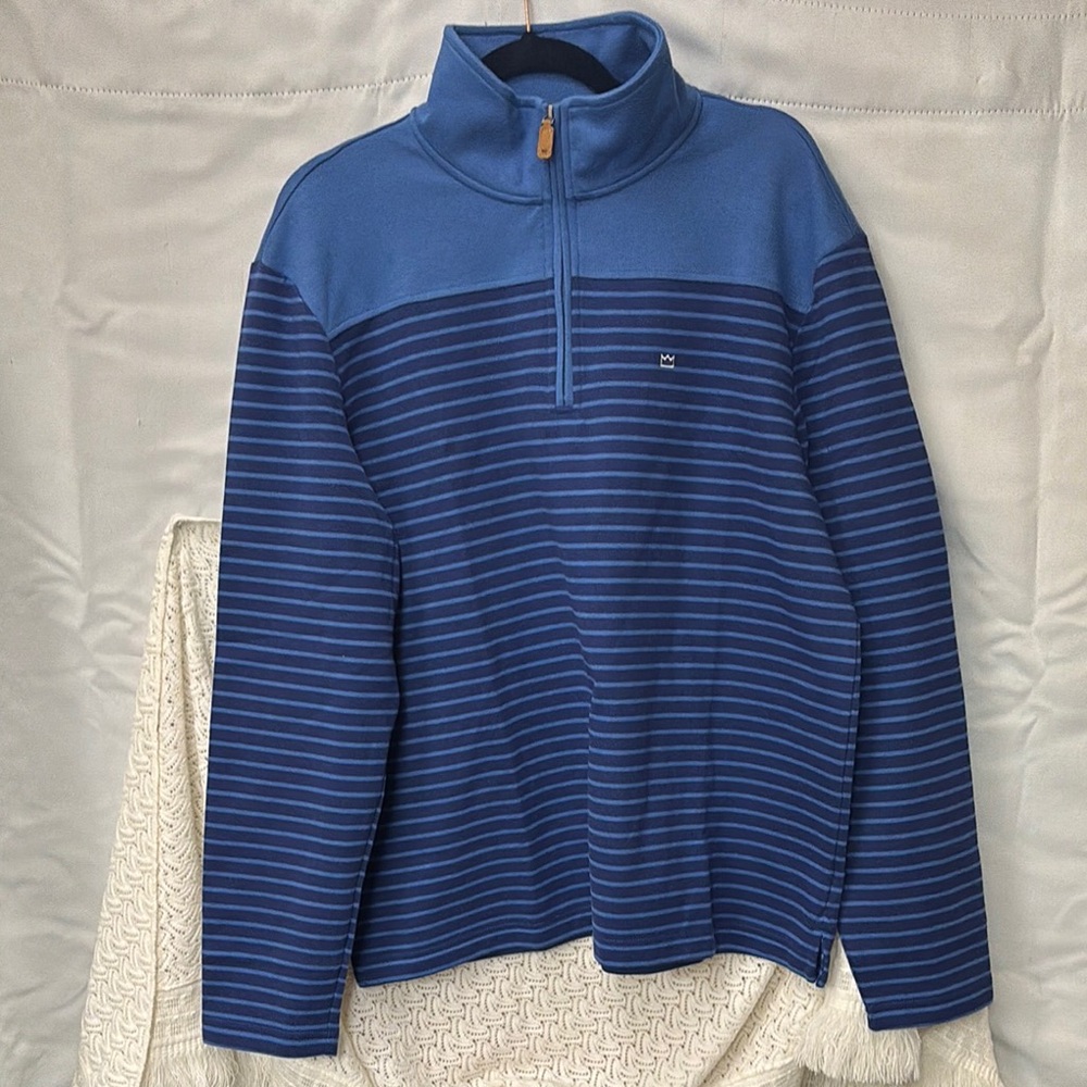 Crown & Ivy Blue Zip Up Sweater with Nautical Stripes